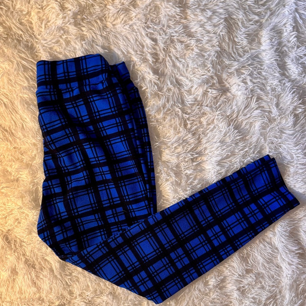 Blue Plaid Leggings Size S
